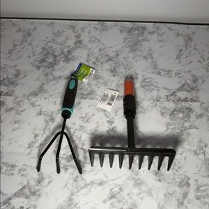 Garden Tool Set with Black/Orange and Black/Teal Handles Set of 2